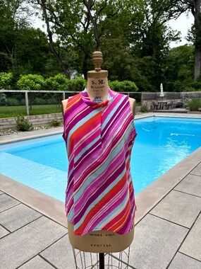 Jude Connally Colorful Halter Blouse Top Size Medium